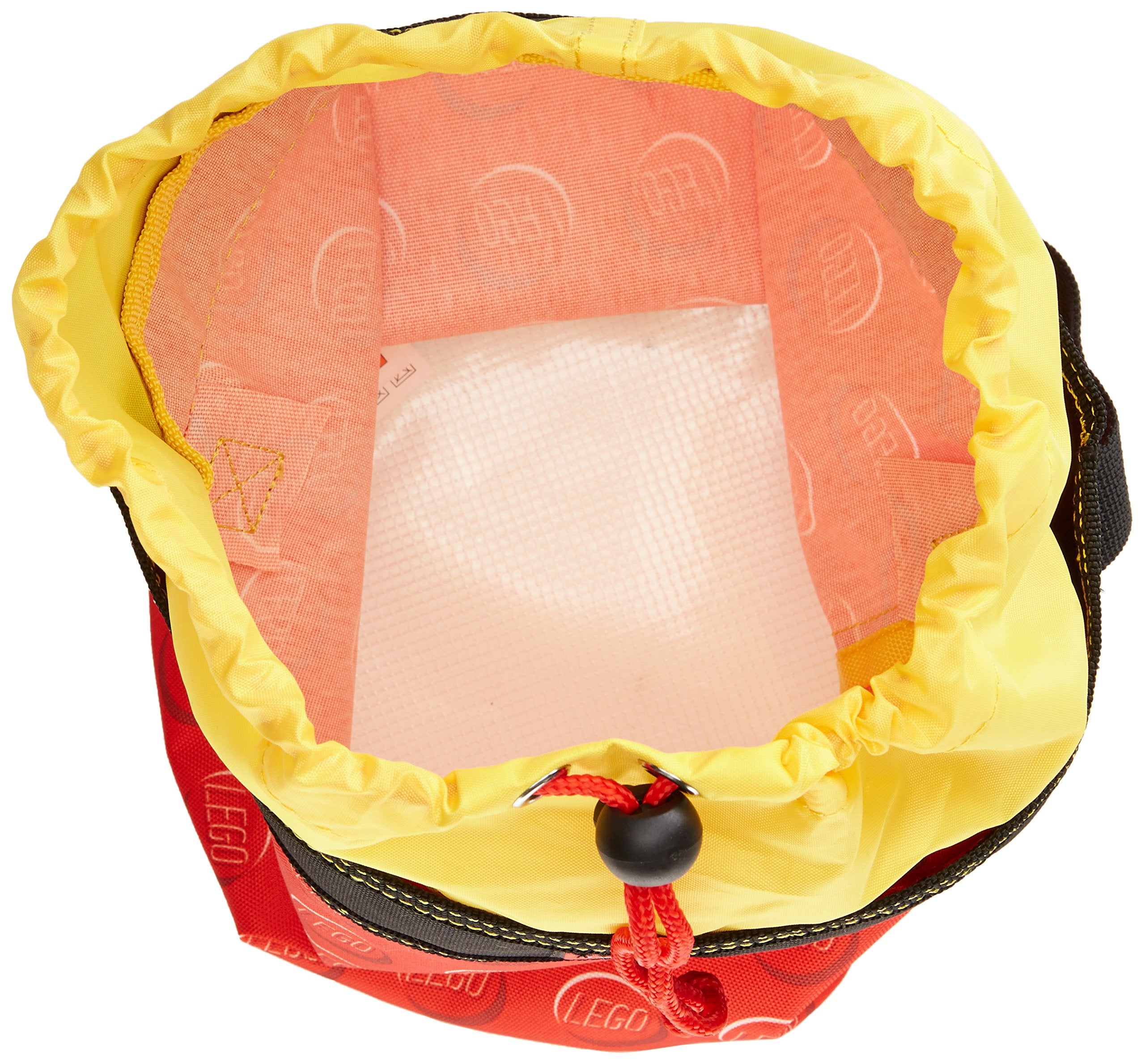 LEGO Storage Cinch Bucket Red dimensions showing 8x7x7 inch footprint