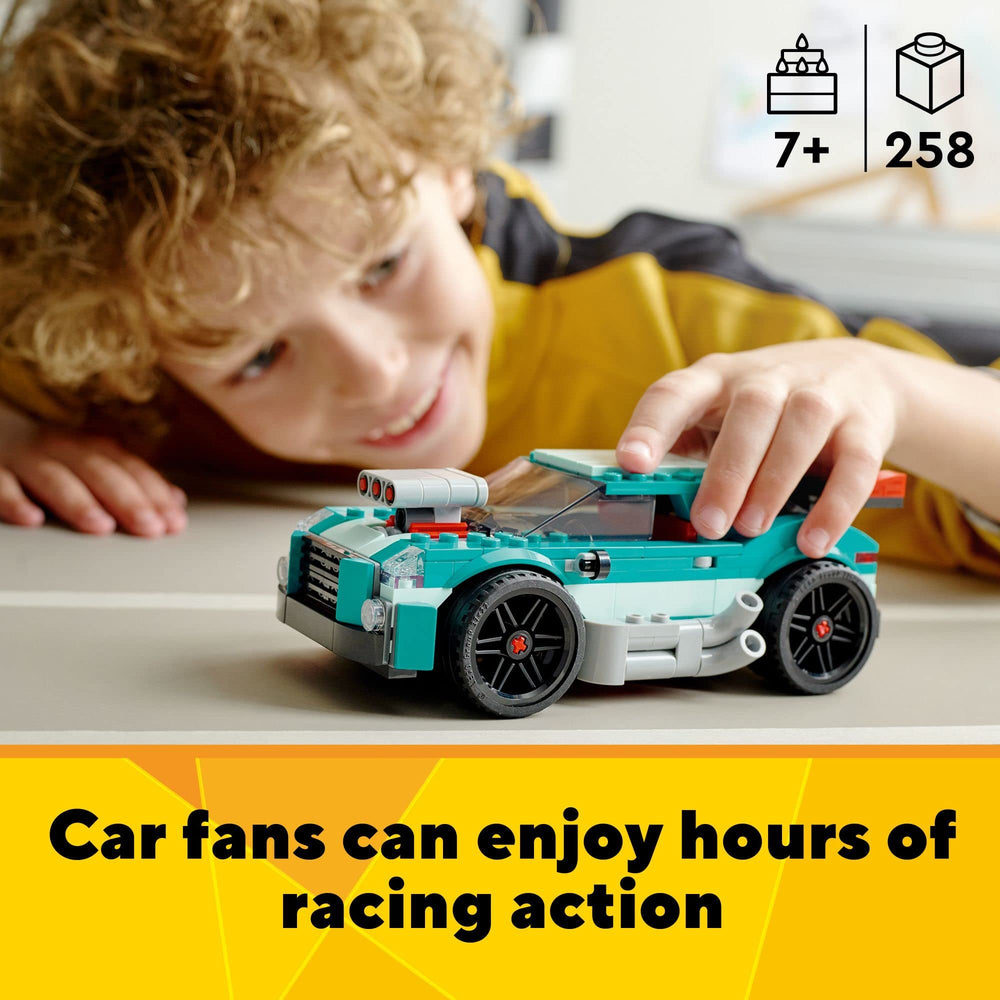 LEGO Creator Street Racer low seat supports focused driving play