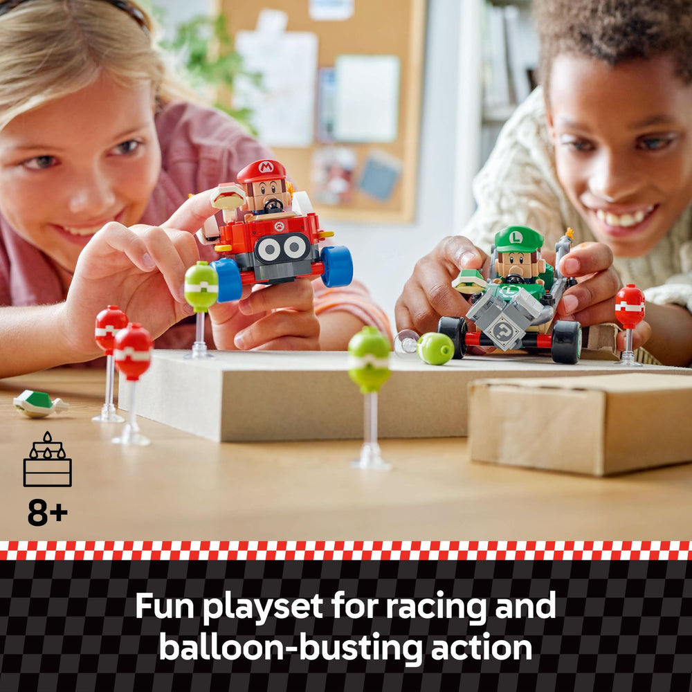 LEGO Super Mario Baby Luigi on a Tri-Speeder ready to zoom and race.