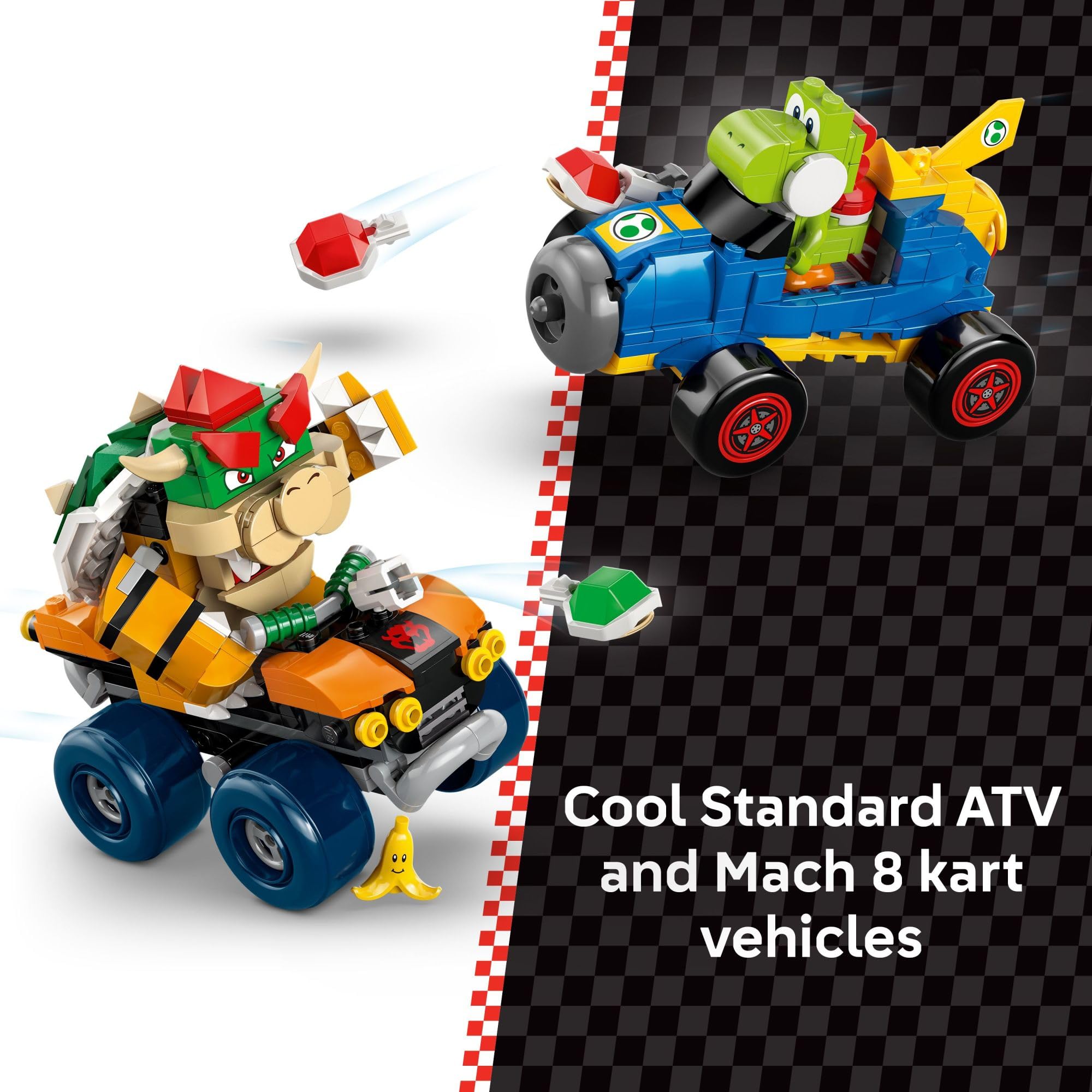 LEGO Super Mario Bowser’s Castle shows Bowser and Yoshi racing in kart-style action