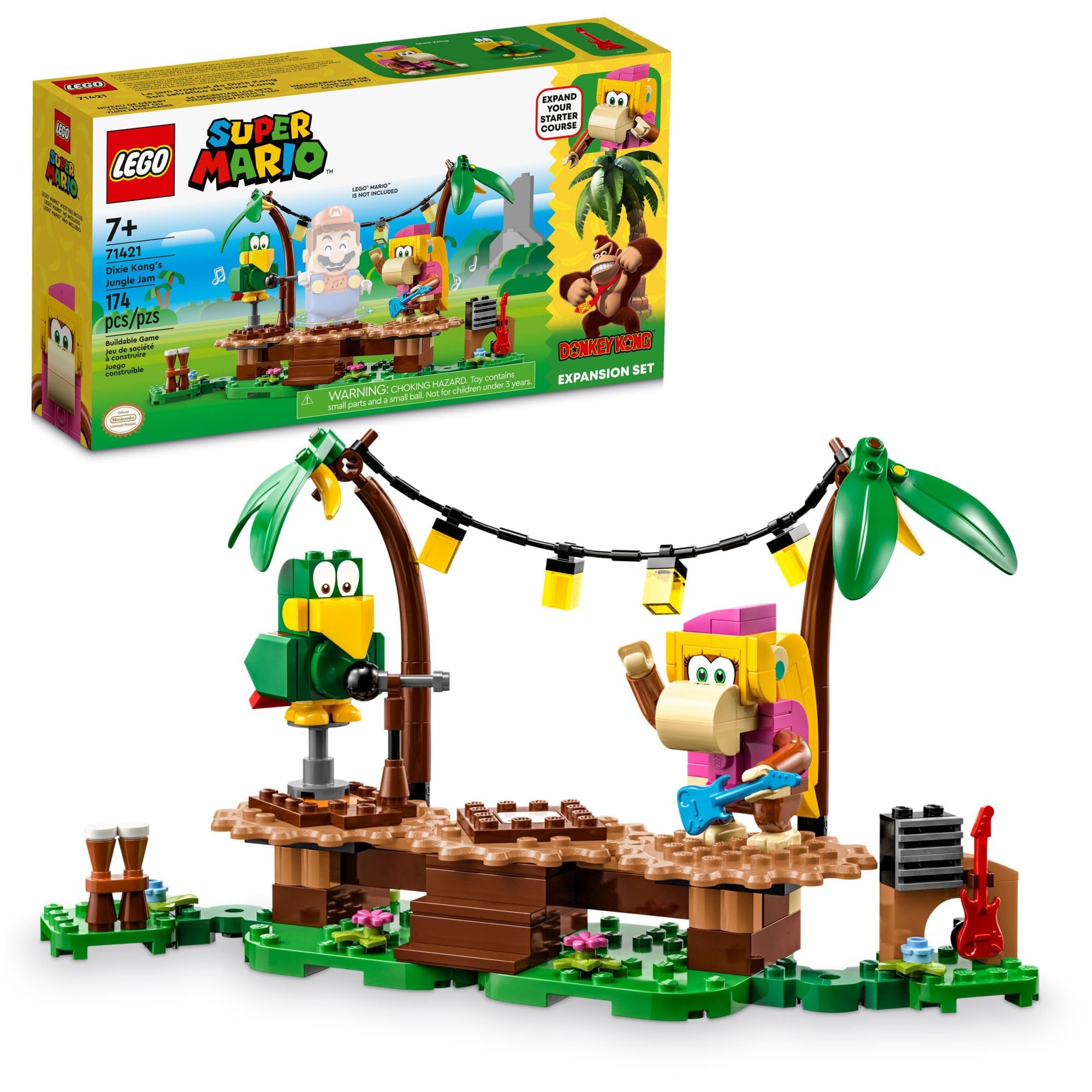 LEGO Super Mario Dixie Kong Jungle Stage showcases rotating platforms for creative music adventures.