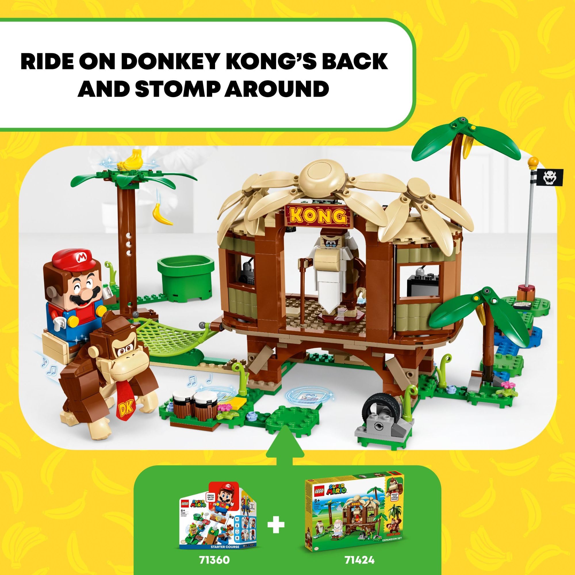 Two collectible LEGO Super Mario figures: Donkey Kong and Cranky Kong included