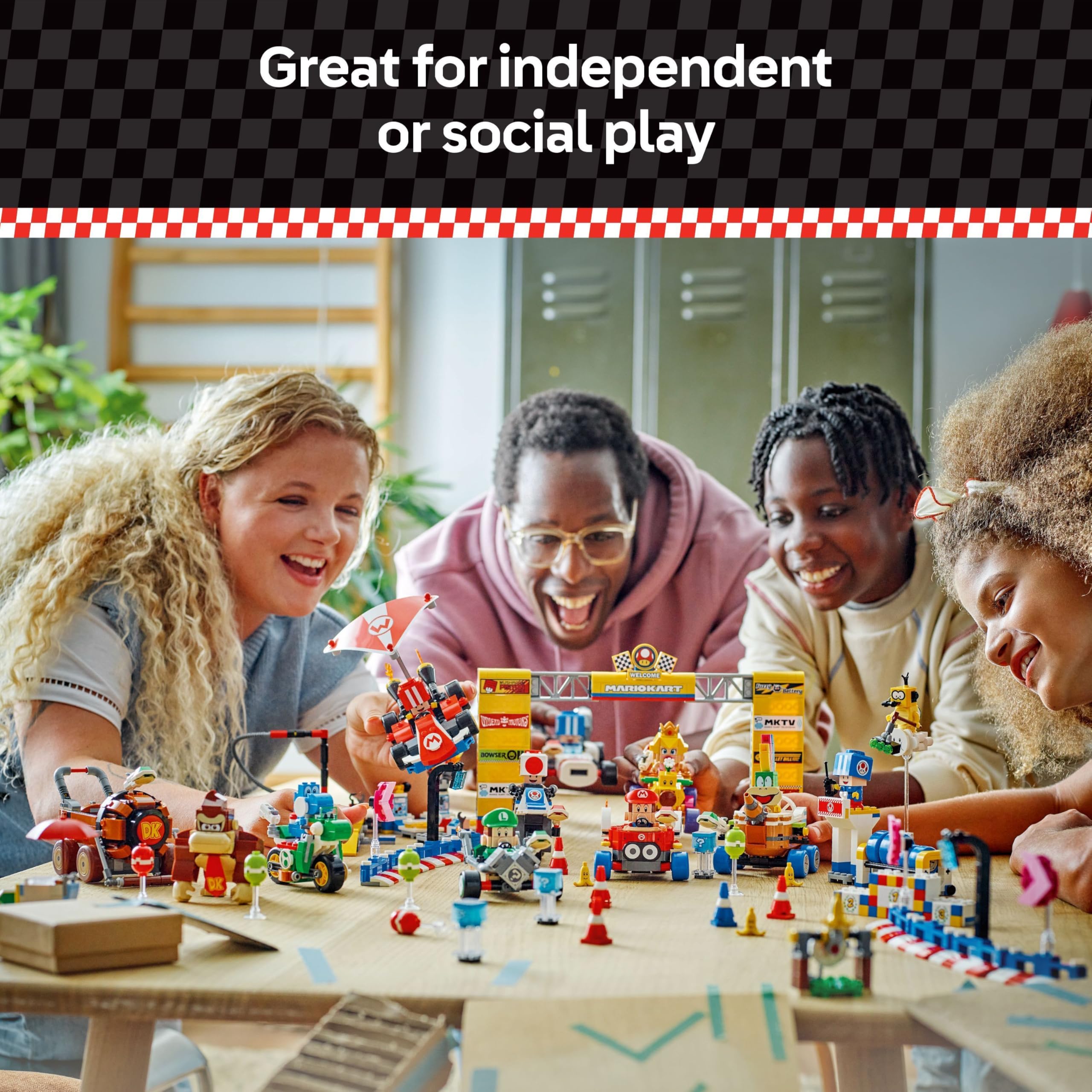 LEGO Super Mario finish line action sparks excitement during build-and-play sessions at home.
