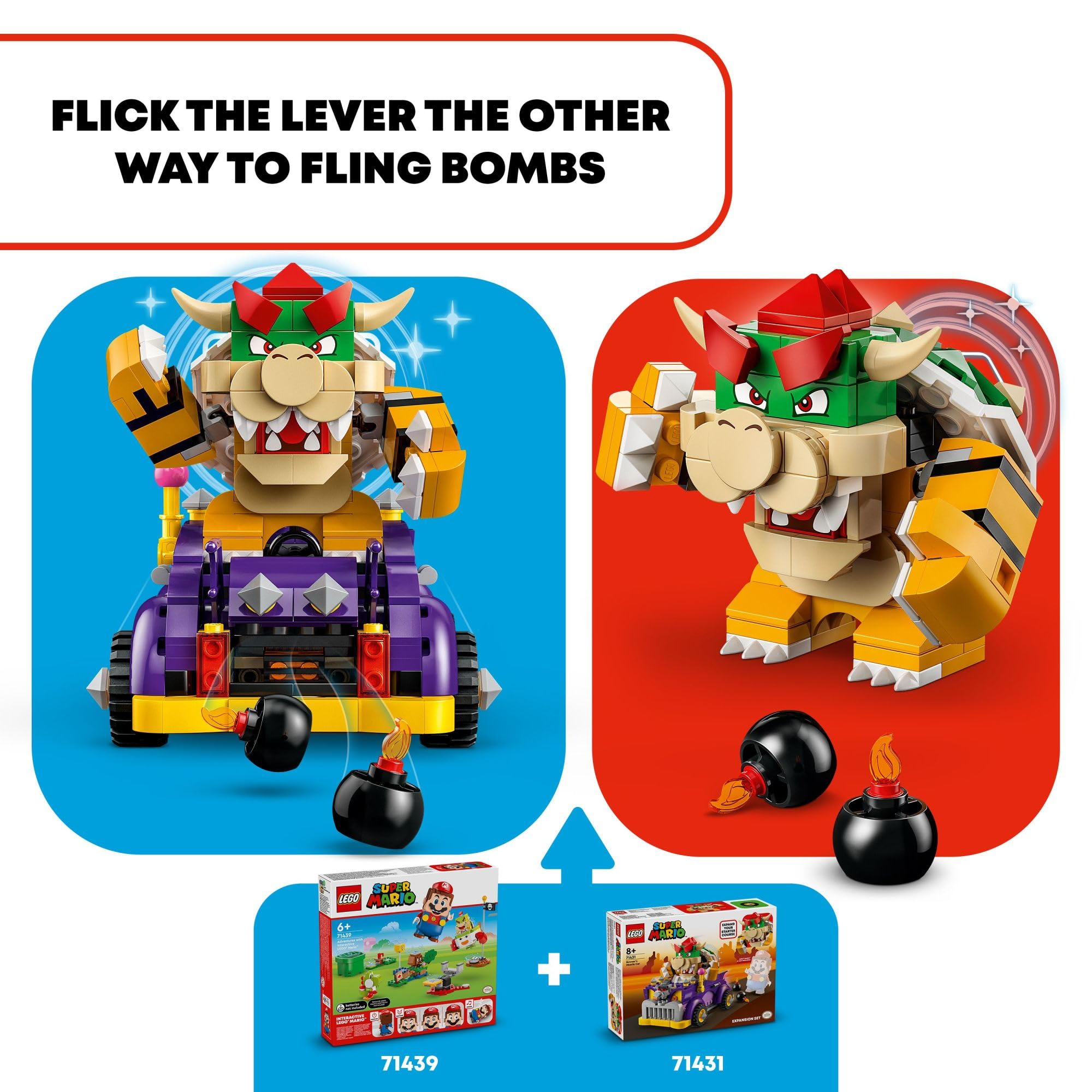 LEGO Super Mario interactive figures in the driver seat enable sounds and coins.