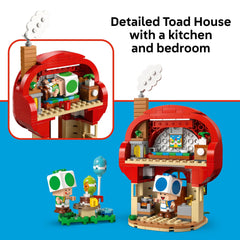 LEGO Super Mario Toads House bedroom art adds cozy decoration for pretend play.