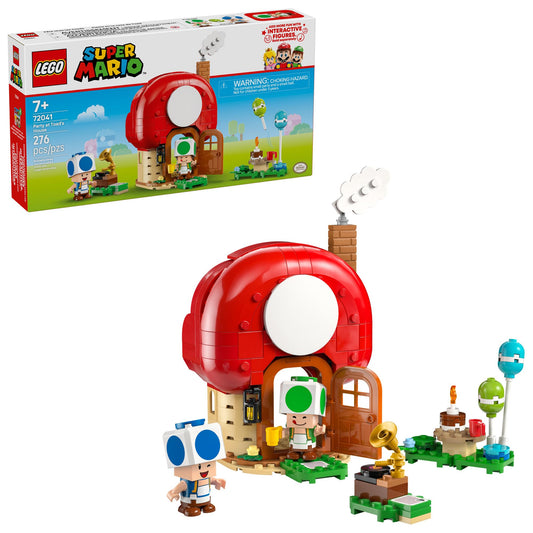LEGO Super Mario Toads House front view for imaginative play and party setup.