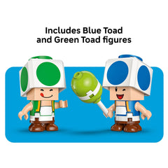 LEGO Super Mario Toads House picnic table scene supports outdoor party setups.