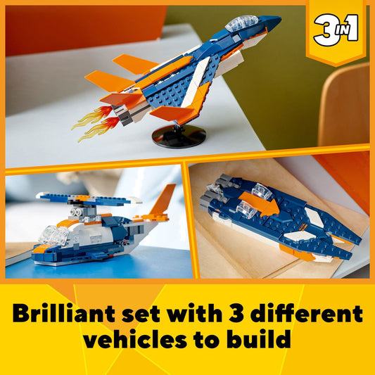 LEGO Supersonic Jet helicopter model with rotating blades for aerial play