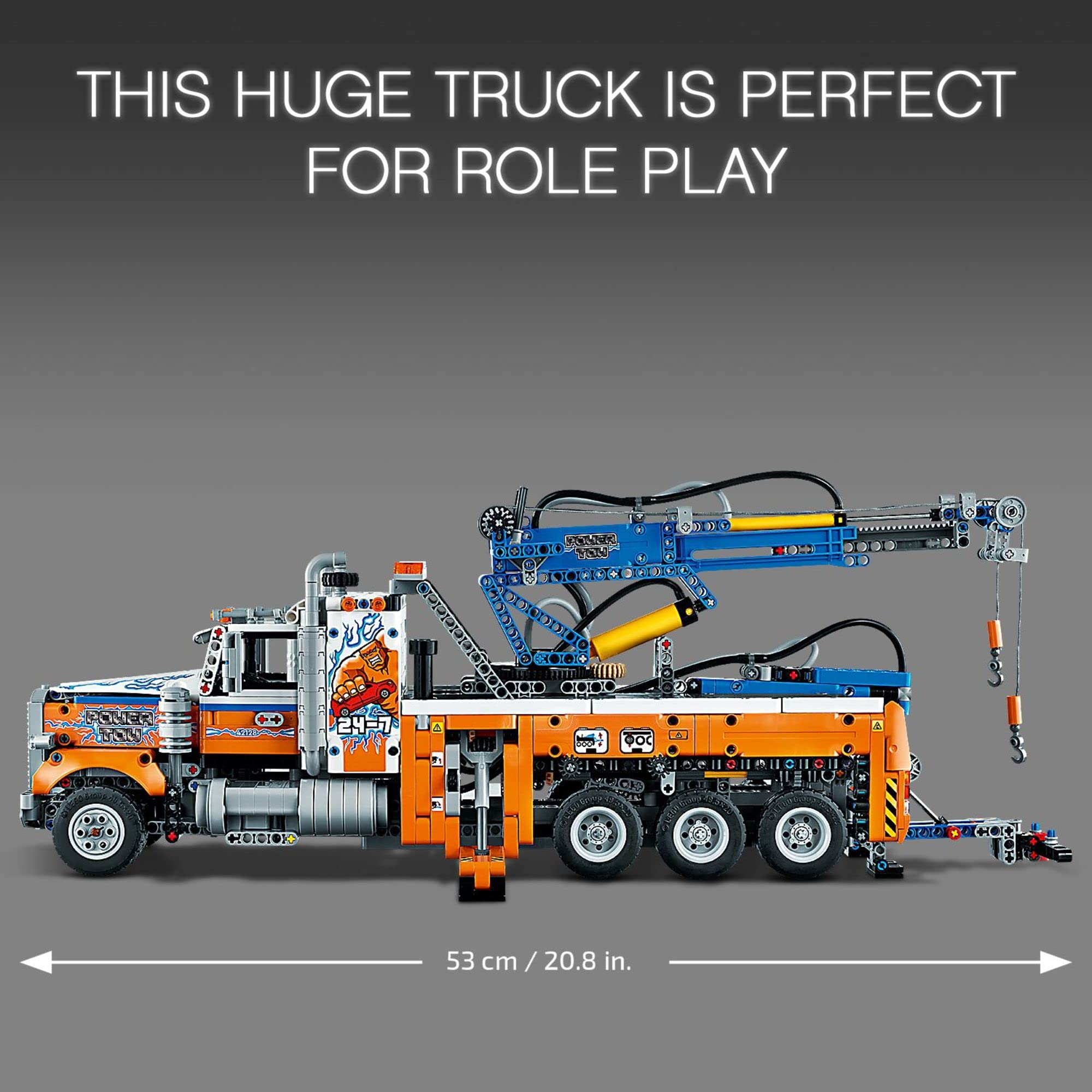 LEGO Technic 42128 authentic grille and lights reflect tow truck design.