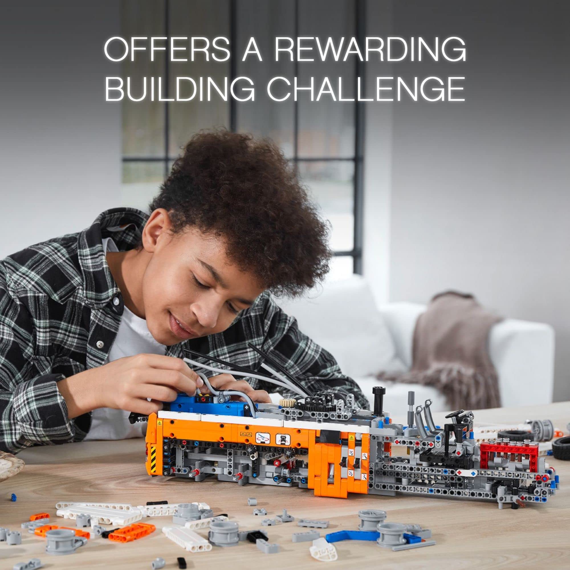 LEGO Technic 42128 hood open engine exposes moving pistons for inspection.