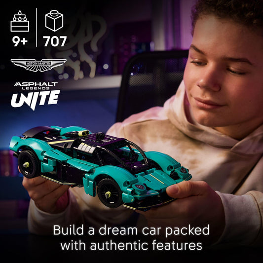 LEGO Technic Aston Martin Valkyrie teal rear view shows signature lines and stability.
