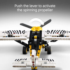 LEGO Technic Bush Plane engine cover open reveals 4-cylinder engine detail
