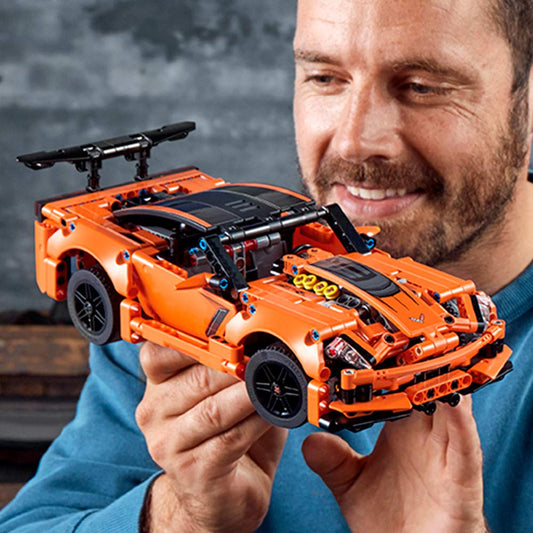 LEGO Technic Corvette ZR1 engine detail with moving pistons for realism.