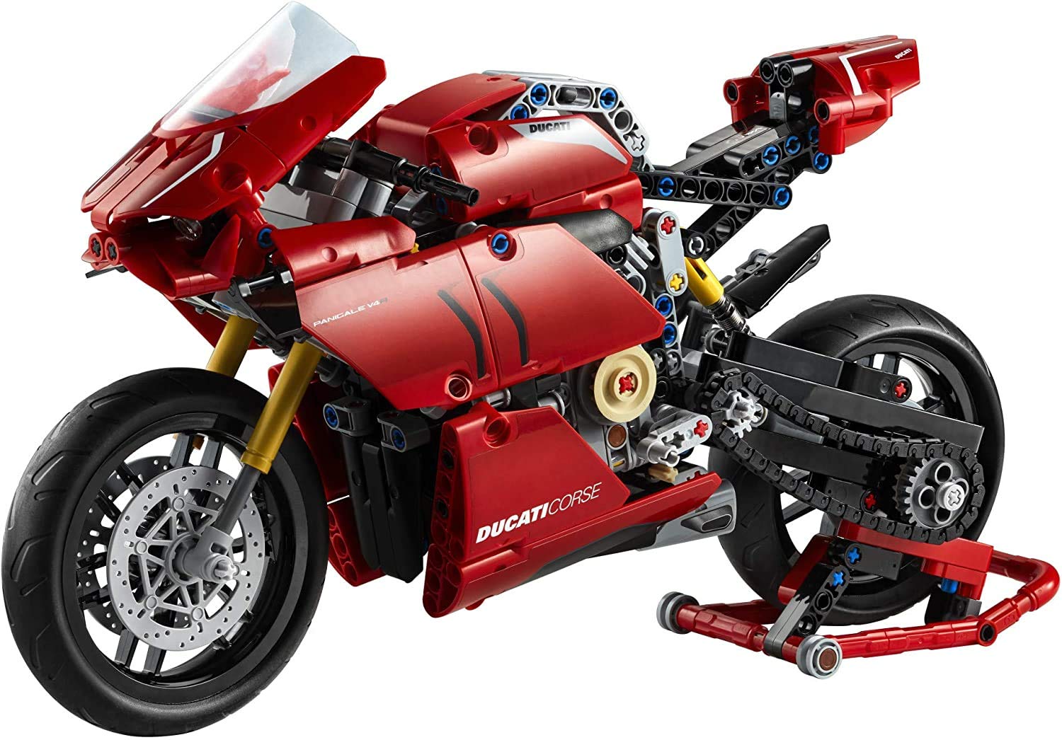 LEGO Technic Ducati Panigale V4 R 42107 disc brakes for convincing stopping feel.