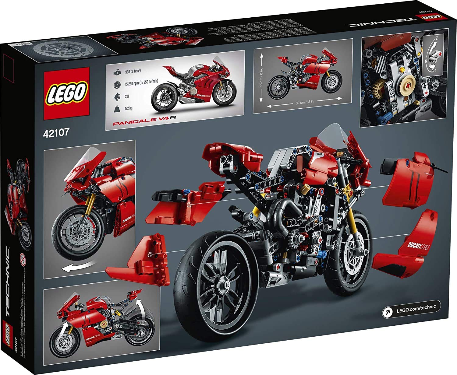 LEGO Technic Ducati Panigale V4 R 42107 front suspension enables realistic movement.