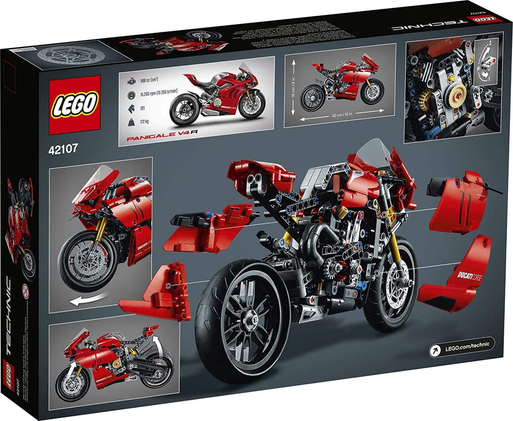 LEGO Technic Ducati Panigale V4 R 42107 front suspension enables realistic movement.