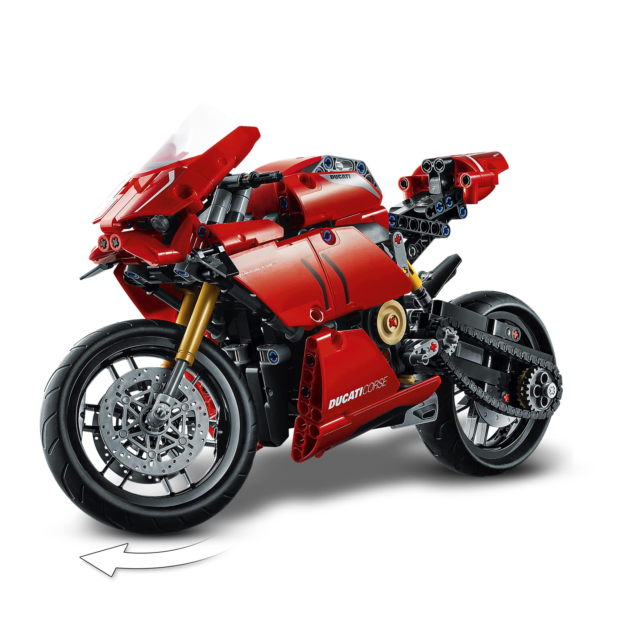 Disc brakes, front and rear, add visual realism to the LEGO model