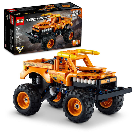 LEGO Technic El Toro Loco truck front view showcases authentic Monster Jam style for imaginative play