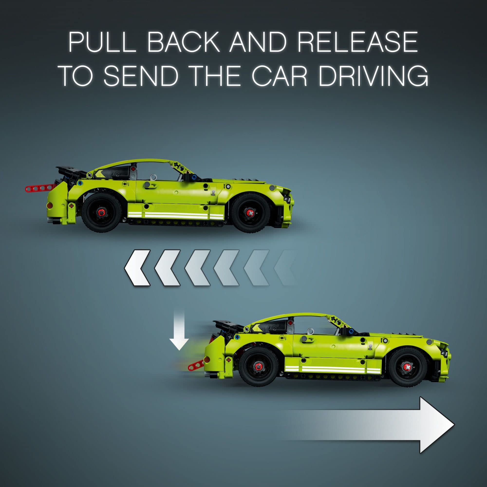 LEGO Technic Ford Mustang Shelby GT500 in green and white color for eye-catching display