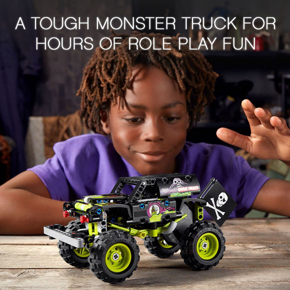 Grave Digger red headlights add vivid detail for nighttime play