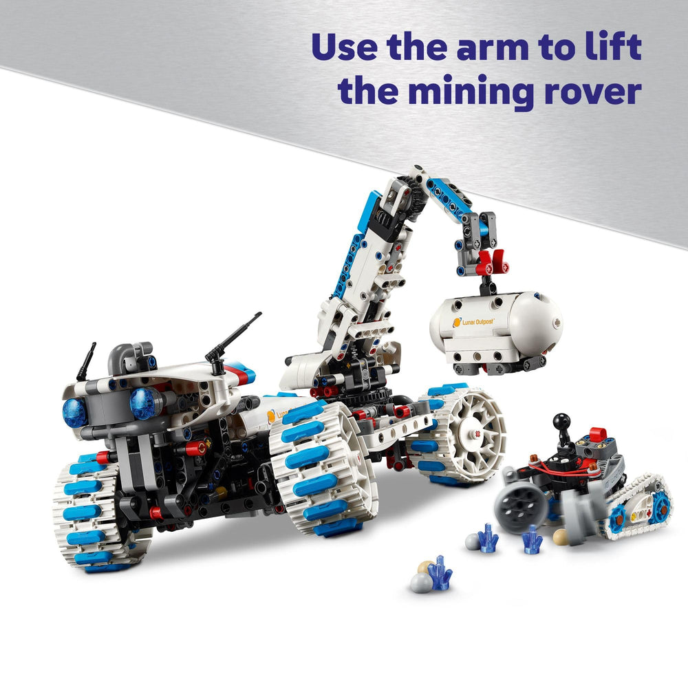LEGO Technic Lunar Outpost Moon Rover mining rover with dynamic scoop in action