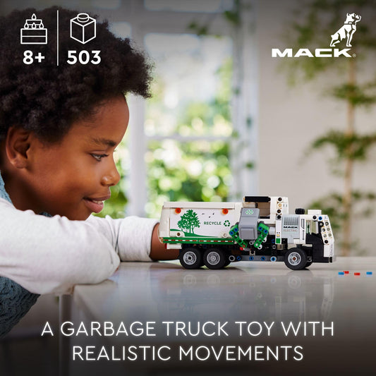LEGO Technic Mack LR cab doors open, inviting kids to role-play driver interactions.