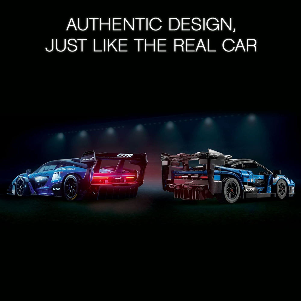 LEGO Technic McLaren Senna GTR authentic graphics and colors replicate the real car.