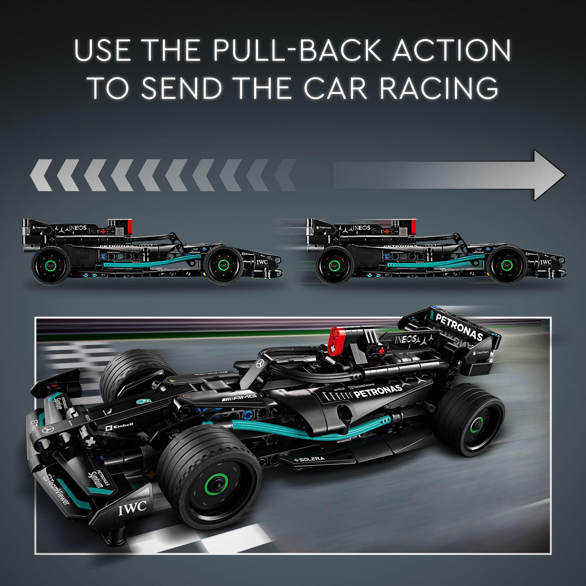LEGO Technic Mercedes-AMG F1 W14 E pull-back car sticker details showcase branding