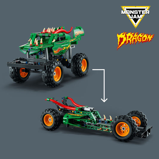 LEGO Technic Monster Jam Dragon Truck side profile for action-packed storytelling.