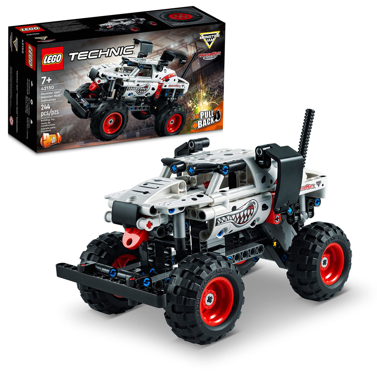 LEGO Technic Monster Jam Monster Mutt Dalmatian pull-back action in motion for fast races