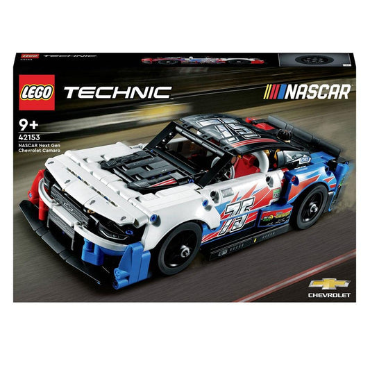 LEGO Technic NASCAR Camaro ZL1 model front view showcases authentic details for budding builders.