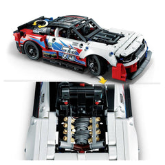 LEGO Technic NASCAR Camaro ZL1 model with stickers showcases authentic racing livery.