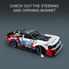 LEGO Technic NASCAR Camaro ZL1 open hood reveals engine-inspired features