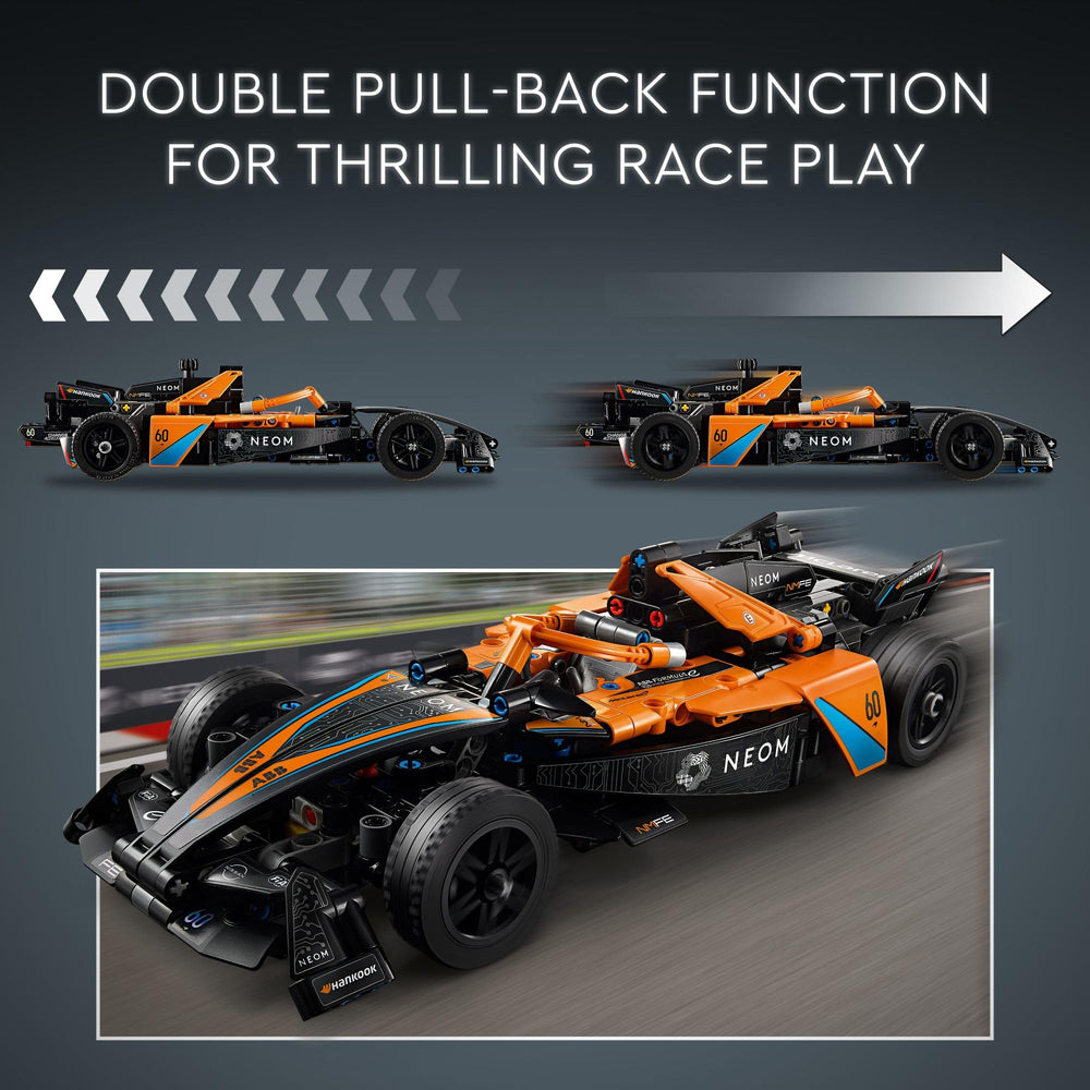LEGO Technic NEOM McLaren race car steering mechanism in action.
