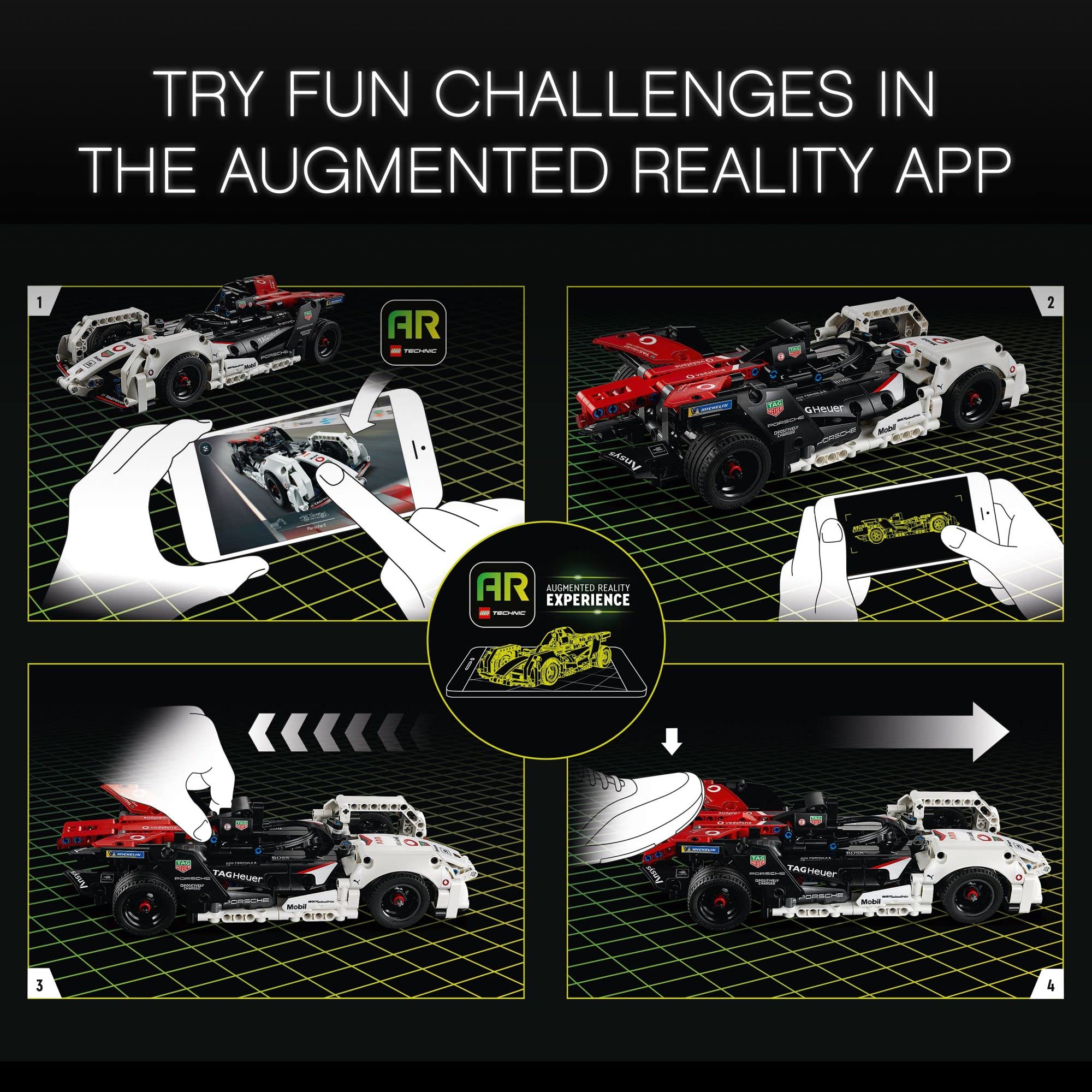 LEGO Technic Porsche 99X AR race on a virtual track scene