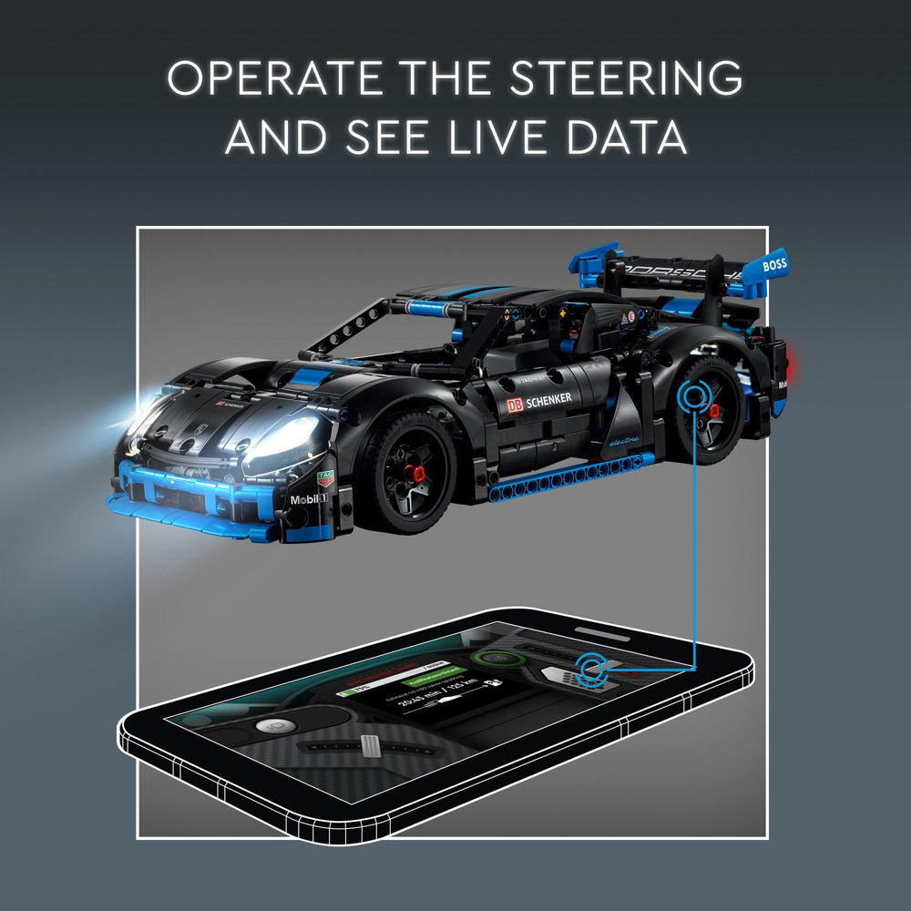 LEGO Technic Porsche GT4 e-Performance open doors reveal interactive interior features