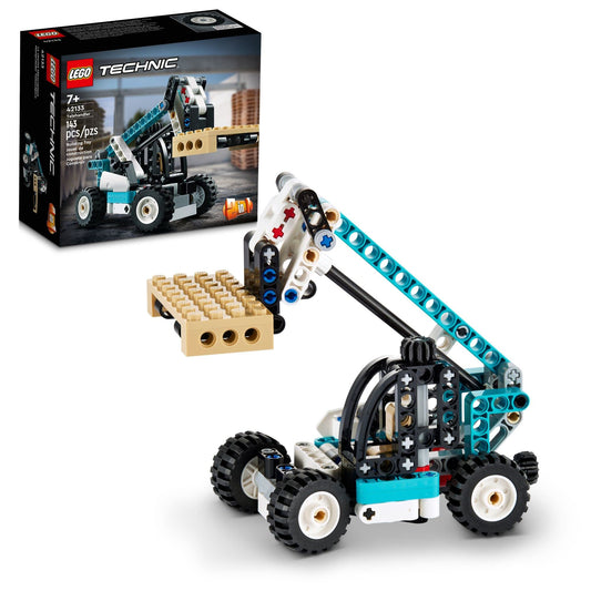 LEGO Technic Telehandler 42133 lifting arm for realistic lifting play on construction sites.