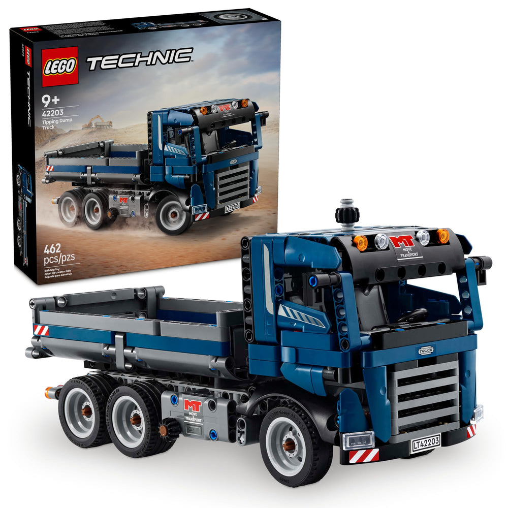 LEGO Technic tipping dump truck front view, ideal for construction play and imaginative storytelling