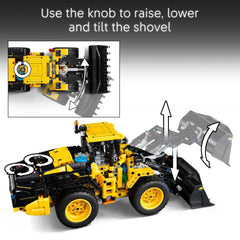 LEGO Technic Volvo L120 Electric Wheel Loader shovel action demonstrates raise and tilt features