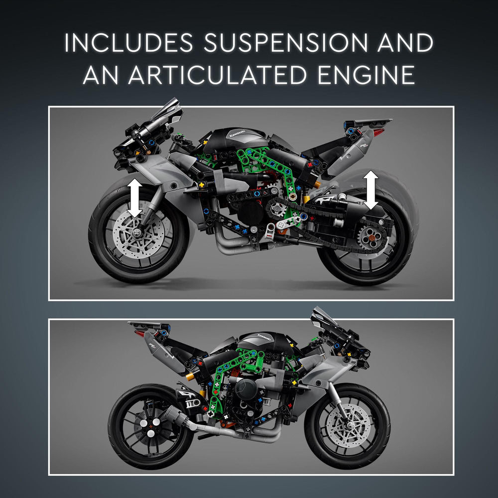 LEGO Technic Kawasaki Ninja H2R kickstand display-ready pose for showcase