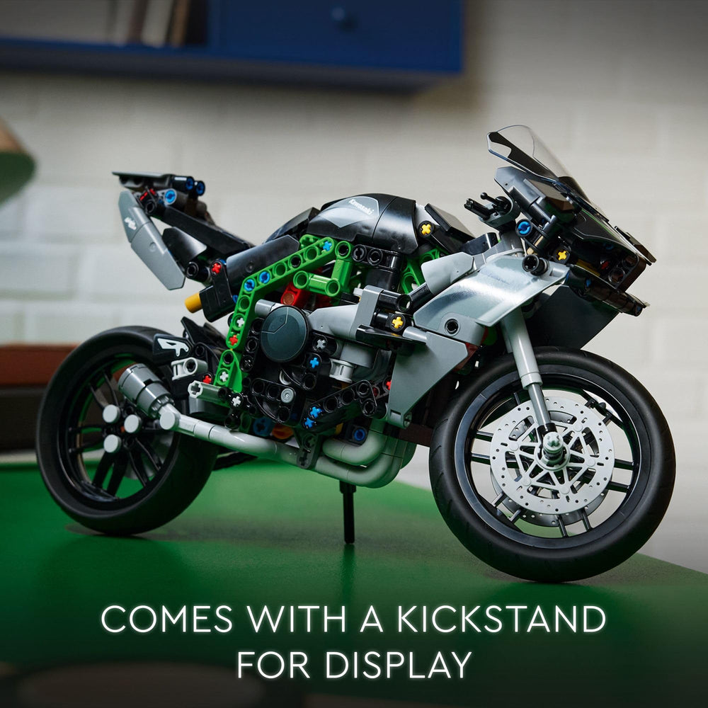 LEGO Technic Kawasaki Ninja H2R decorated windshield and logos enhance authenticity