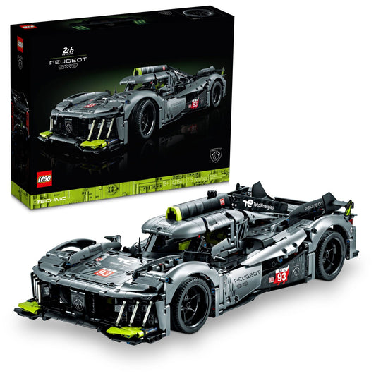 LEGO Peugeot 9X8 front-angle view with authentic sponsor decals for collectors.