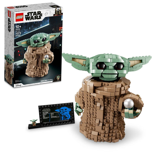 LEGO The Child 75318 figure on display for a charming Star Wars desk decor.