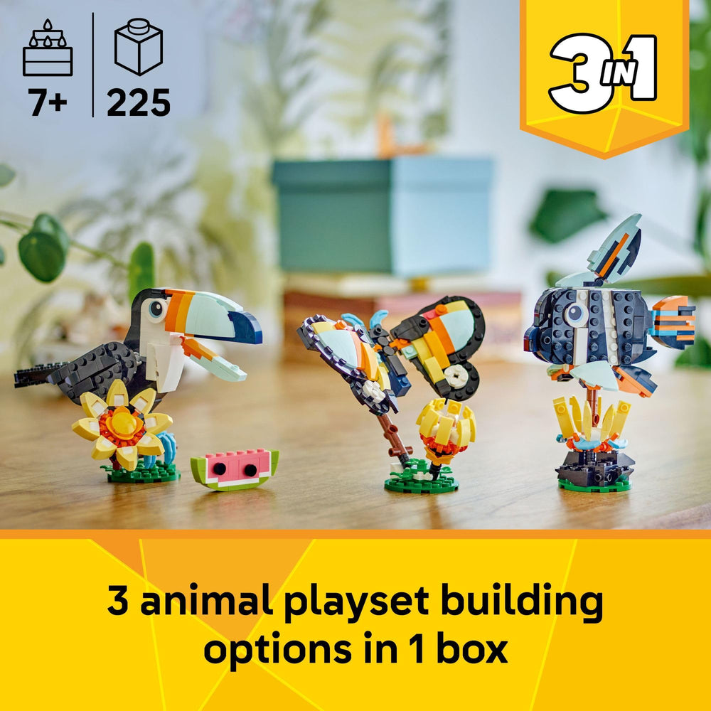 LEGO Toucan movable beak for interactive, hands-on learning during play.