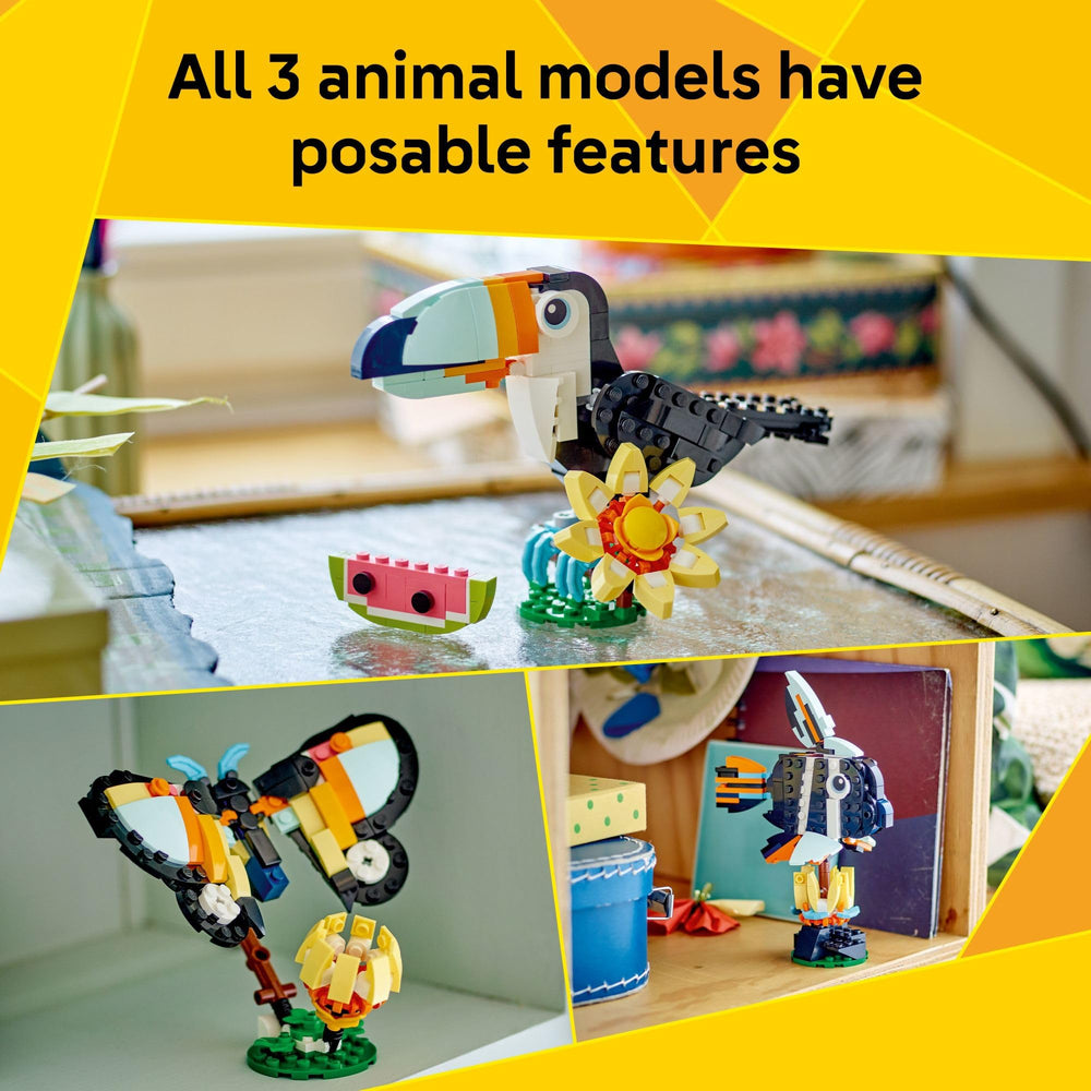 LEGO Toucan movable wings for dynamic, action-packed pretend play sessions.