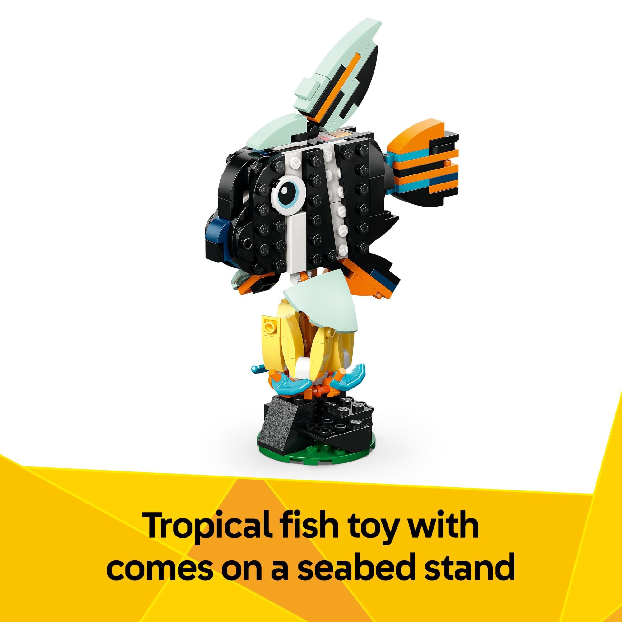 LEGO Tropical Fish fins with 360-degree rotation for dynamic underwater pretend play.