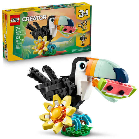 LEGO Tropical Toucan figure for imaginative play and storytelling adventures.