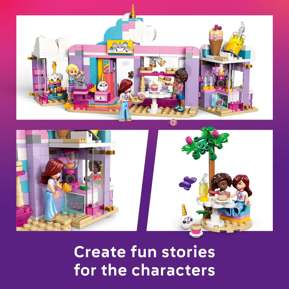 LEGO interior seating area of Unicorn Dream Café showing bar and customer tables