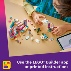 LEGO flatlay of unicorn plush and assorted food pieces highlighting creative play options