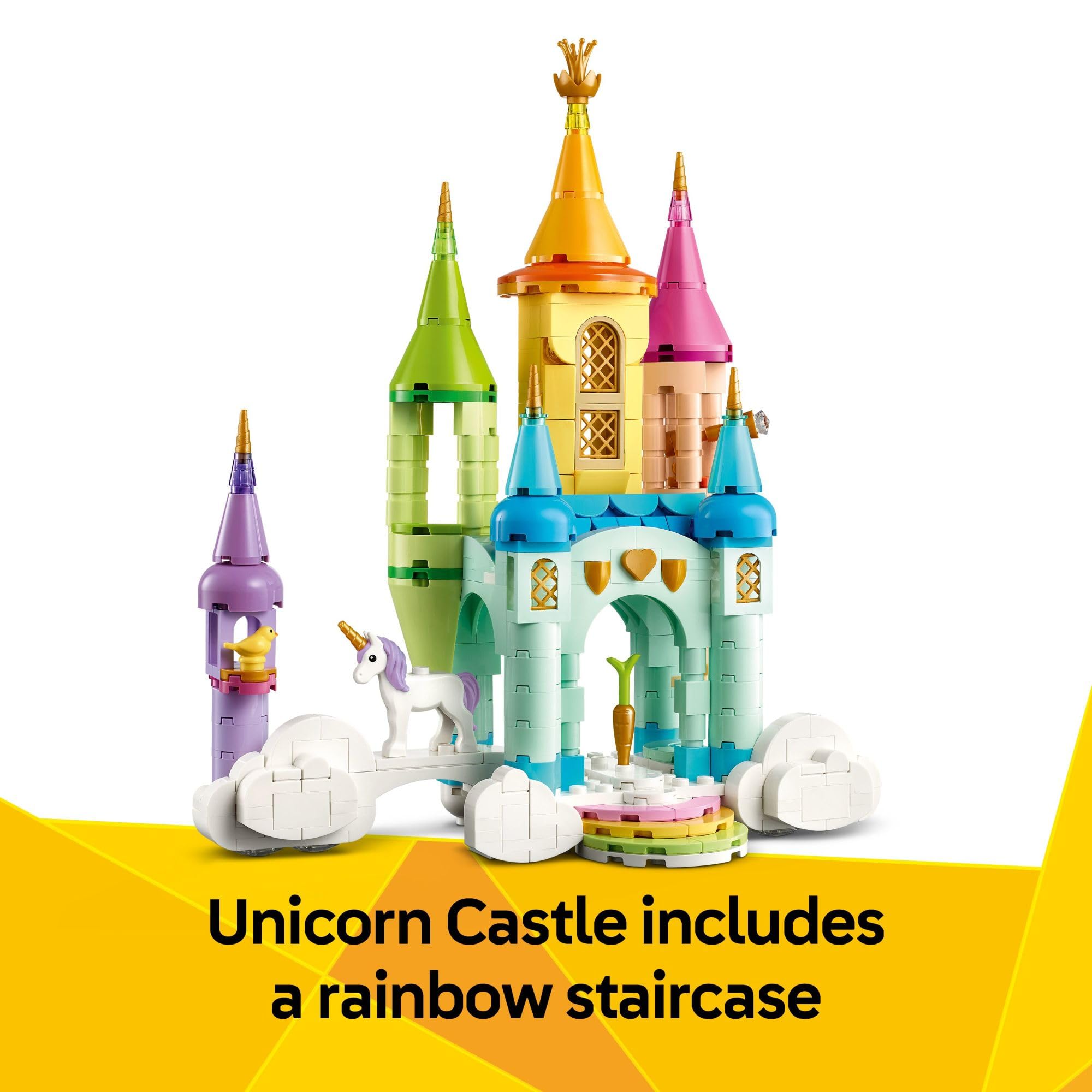 LEGO unicorn ship with rainbow sail shown for imaginative voyages